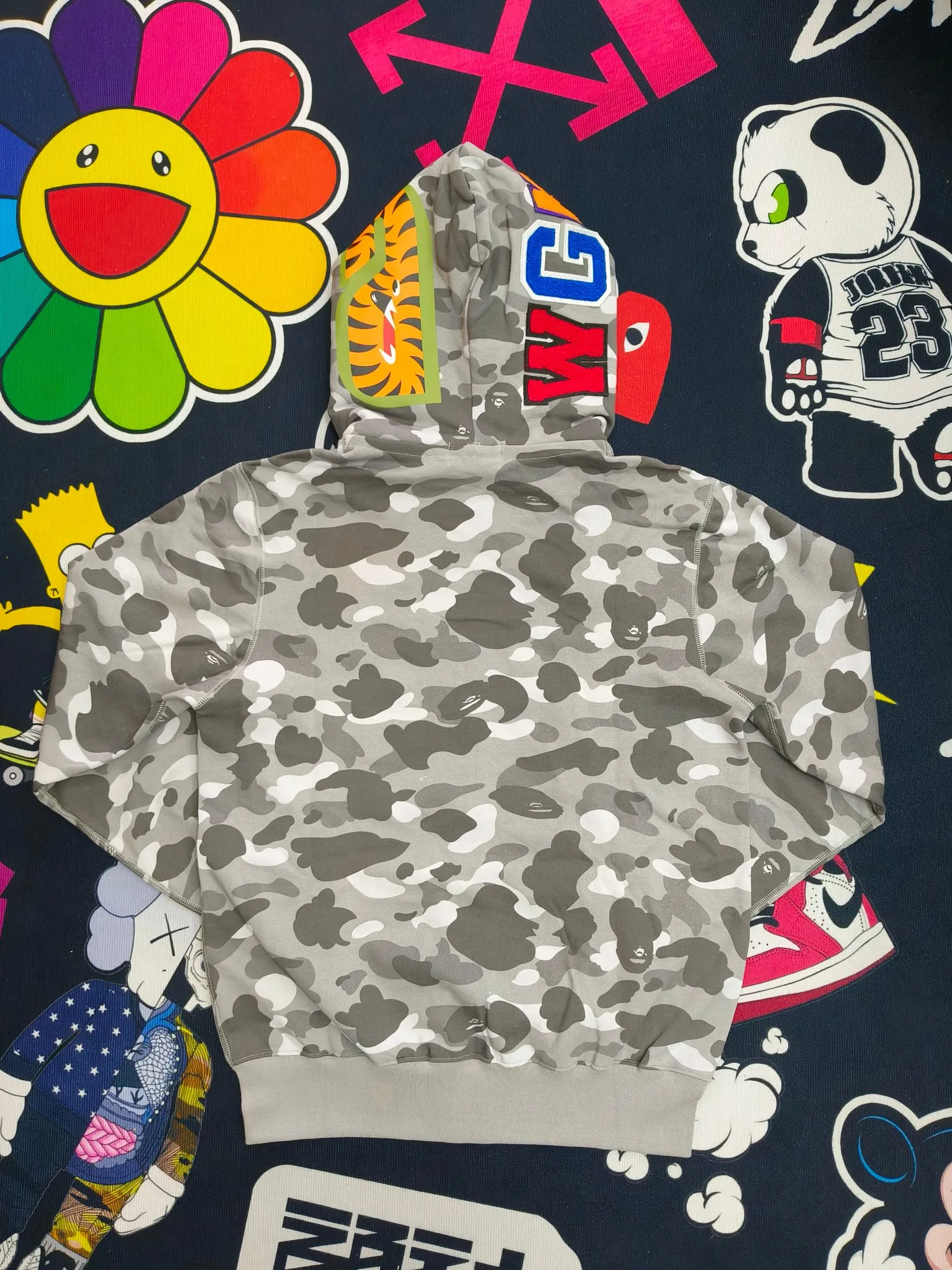 XX 231 BAPE WGM letter patch camouflage pattern double hooded zipper sweatshirt 1200 grams of pure cotton custom fabric 1:1 heavyweight couple model: S-XXL [camouflage gray, camouflage green]